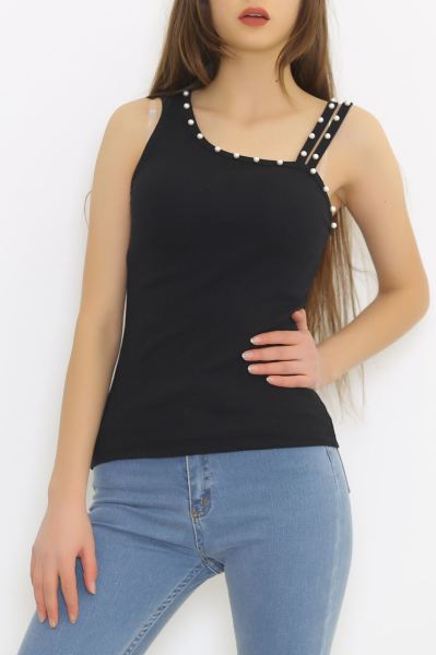 Tek Omuz İncili Body Siyah - 8814.1187.