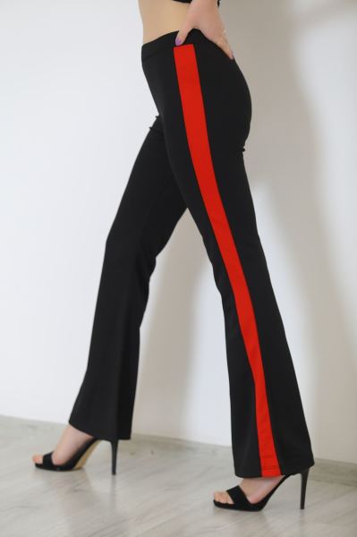 Şeritli İspanyol Paça Pantolon Siyahkırmızı - 8827.1567.
