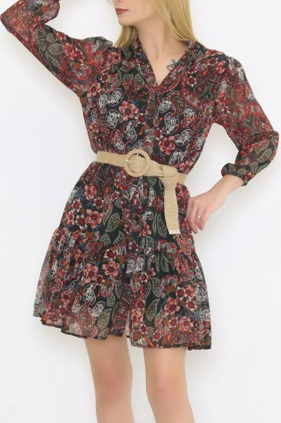 Astarlı Şifon Elbise Çiçeklisiyah - 8765.510.