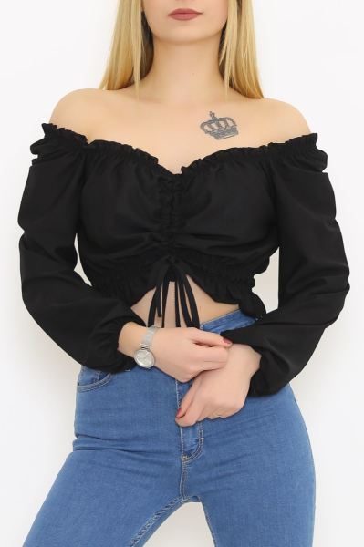 Önü Büzgülü Bluz Siyah - 516110.1234.