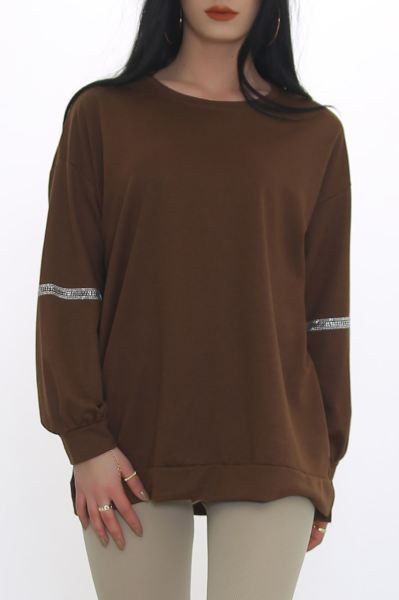 Kolları Taşlı Sweat Kahve - 3419.105.