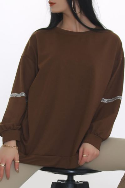Kolları Taşlı Sweat Kahve - 3419.105.