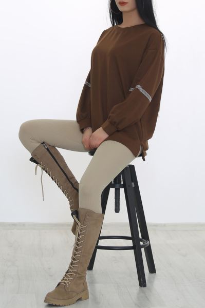 Kolları Taşlı Sweat Kahve - 3419.105.