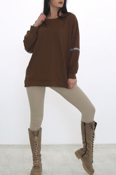 Kolları Taşlı Sweat Kahve - 3419.105.