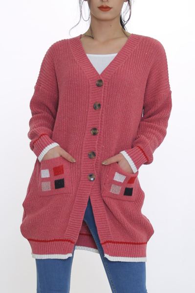 Düğmeli Cepli Hırka Pembe - 8638.1319.