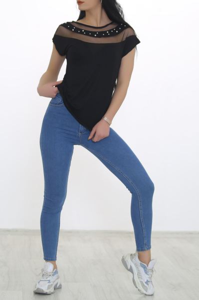 Tül İncili Bluz Siyah - 8674.599.