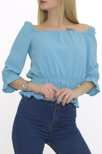 Çerçeve Yaka Bluz Turkuaz - 8680.224.