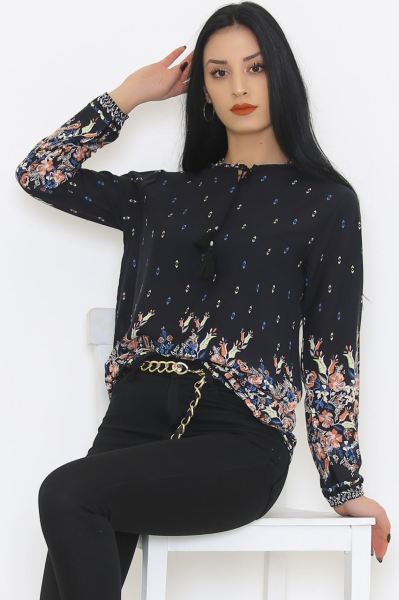 Desenli Bluz Siyahdesenli - 8876.107.