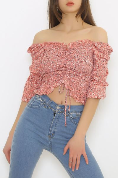 Büzgülü Gipeli Bluz Pembeçiçekli - 8541.751.